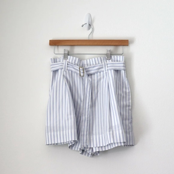 Club Monaco - Light Blue and White Striped Paper Bag Shorts - Picture 2 of 3
